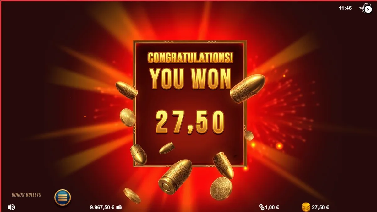 Tampilan visual slot Bonus Bullets dengan tema noir dan kemewahan